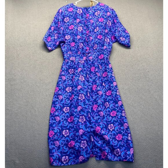 Vintage Maggie London 100% Silk Purple & Blue Floral Sheath Women's Size 12 Zipp